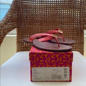 Tory Burch Thora Leather Thong Orange Sandals